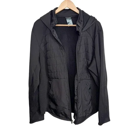 Tek Gear Women's Black Quilted Full Zip Thick Hooded Jacket XXL Coat Athleisure - Picture 7 of 7